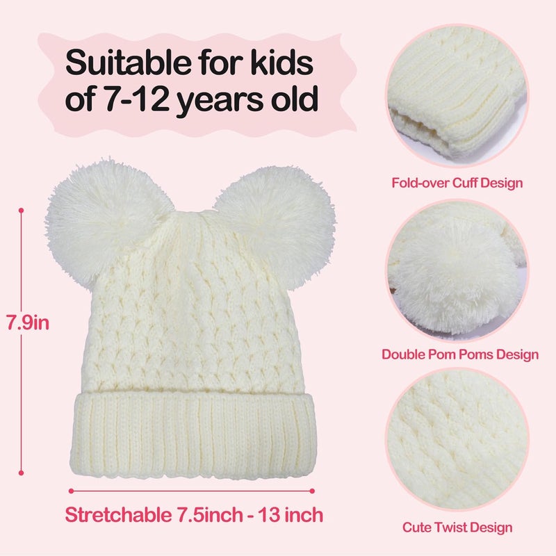 KDVOG Store Kids Winter Hat Warm Knitted Beanies with Double Pom Pom Thick Ski Cap for Boys Girls 7-12 Years - Image 3